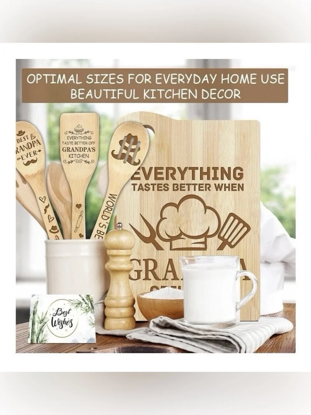 Grandpa Bamboo Cooking Utensil Set in Natural Wood